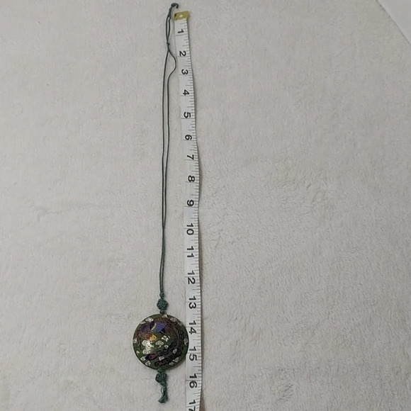 Vintage Round Cloisenne Pendant on a mint green cord - Picture 2 of 12